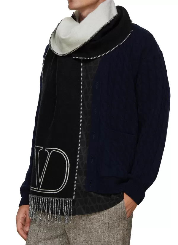 Scarves>VALENTINO Wool Cashmere Blend Vlogo Scarf