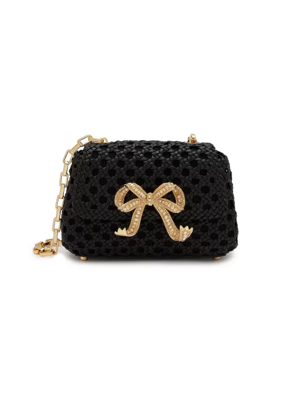 Crossbody>SELF-PORTRAIT Woven Leather Embellished Bow Bag