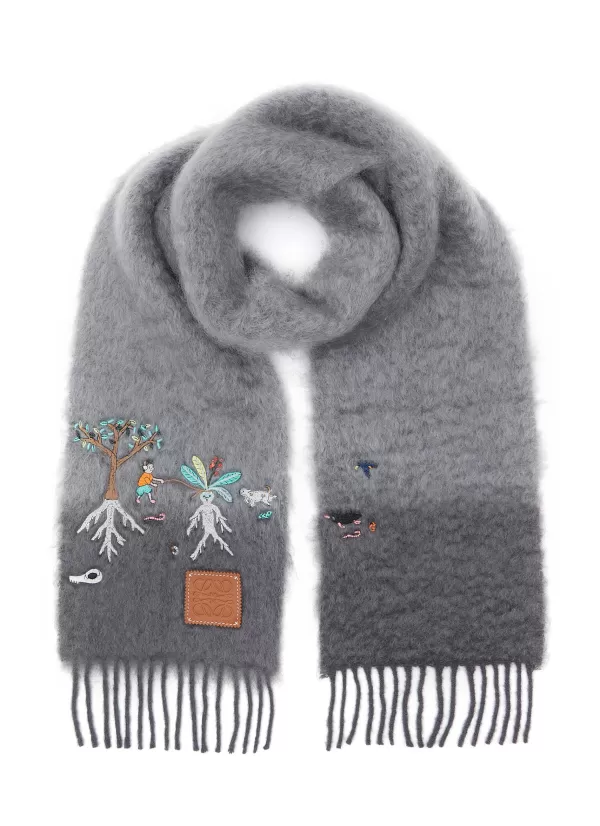 Scarves & Wraps>LOEWE X Suna Fujita Mandragora Emboidered Mohair Wool Scarf