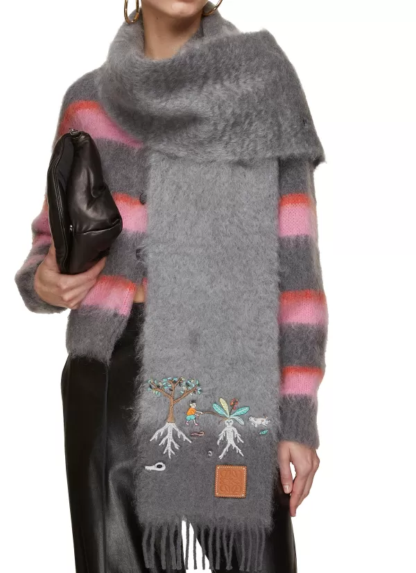 Scarves & Wraps>LOEWE X Suna Fujita Mandragora Emboidered Mohair Wool Scarf