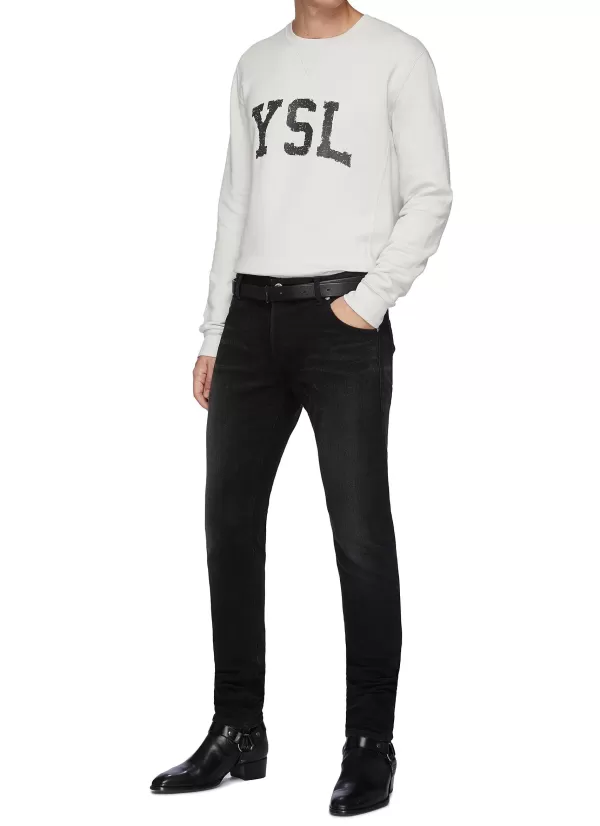 Pullovers & Hoodies>SAINT LAURENT Ysl Logo Print Cotton Crewneck Sweatshirt