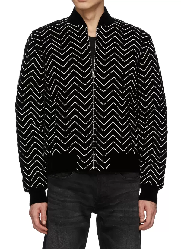 Jackets>SAINT LAURENT Zigzag Patterned Bomber Jacket