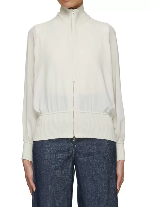 Jackets>MARELLA Zip Up Bi-Fabric Bomber