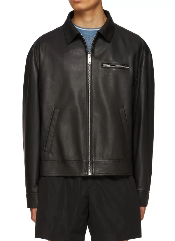 Jackets>PRADA Zip Up Leather Jacket