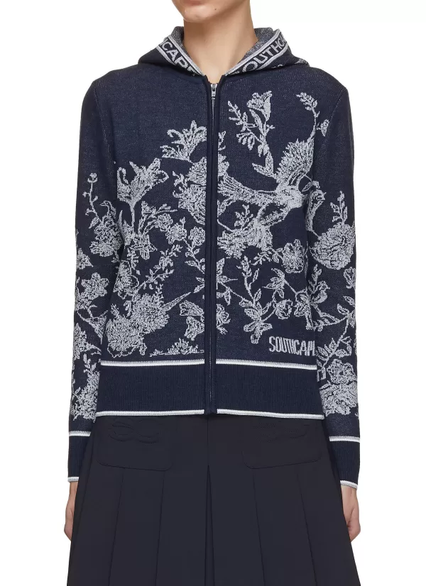 Jackets>SOUTHCAPE Zip Up Nature Illustration Print Knit Jacket