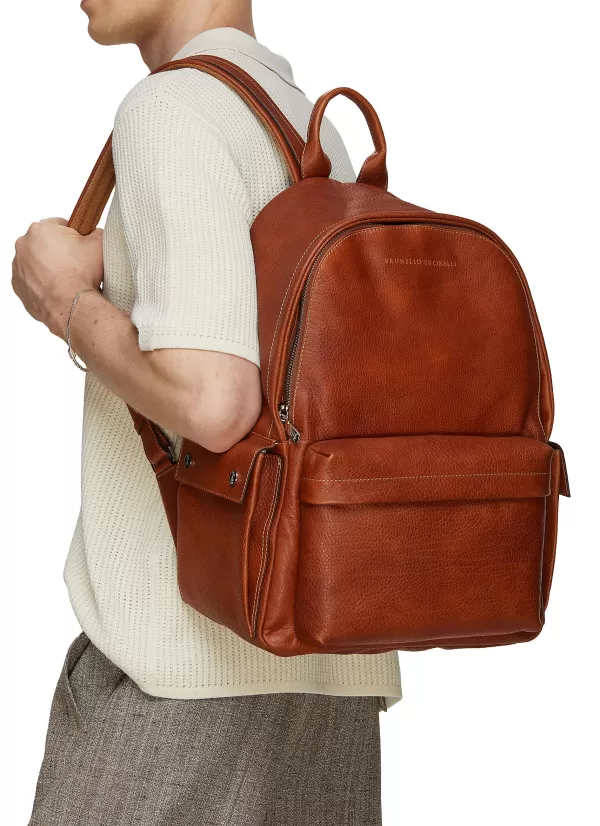 Backpacks>BRUNELLO CUCINELLI Zipped Leather Backpack